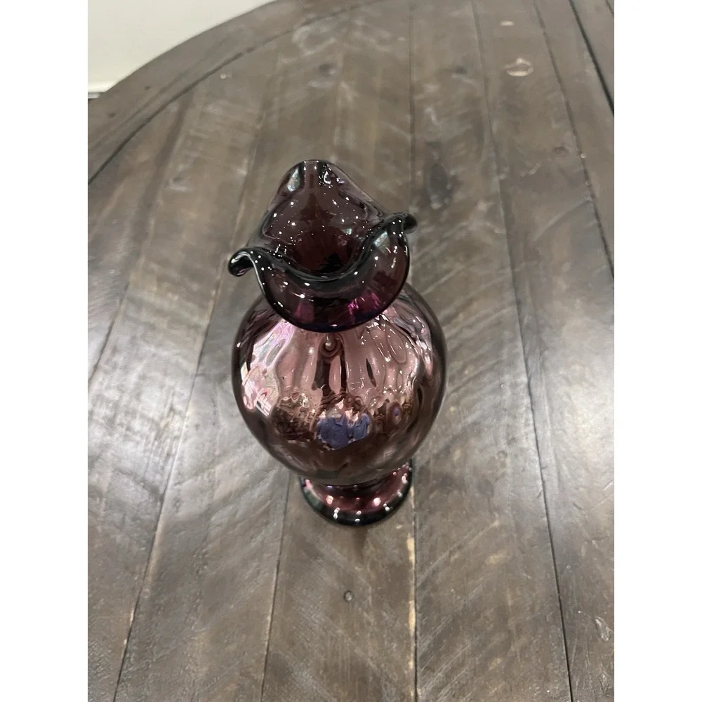 Fenton‎ Glass Aubergine Amethyst Iridescent Diamond Optic Vase Purple